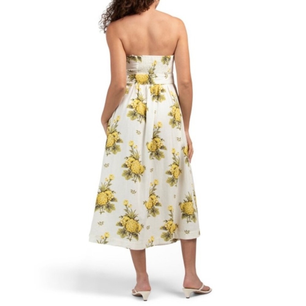 TAHARI Pineapple Linen Blend Pineapple Strapless Midi Dress 8 NWT - Picture 3 of 14